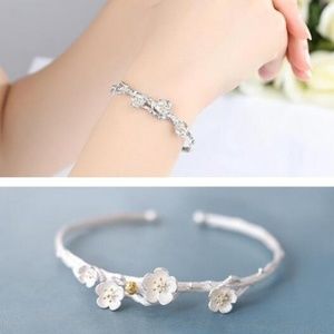 NEW 925SS BLOSSOM AND BRANCH CUFF BRACELET